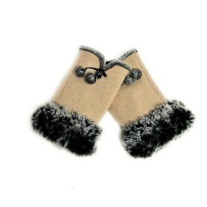 1176 solid half finger gloves with faux fur trim beige