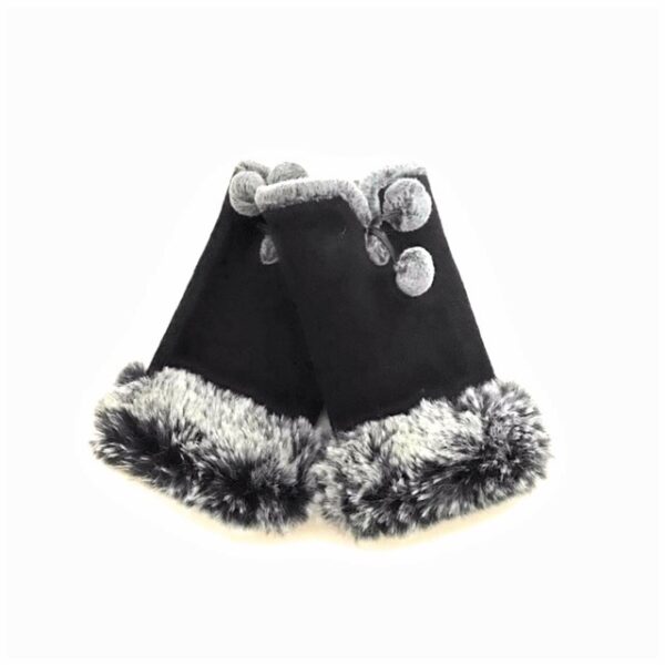 1176 solid half finger gloves with faux fur trim black