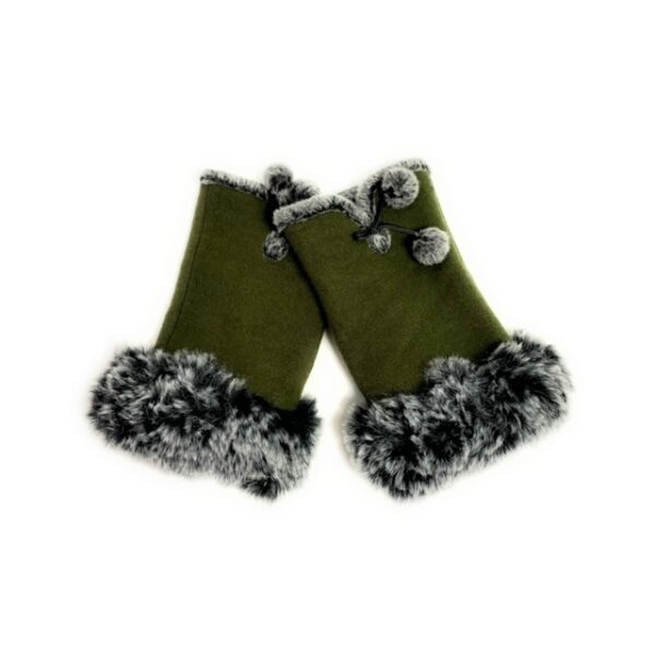 1176 solid half finger gloves with faux fur trim olive