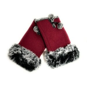 half finger wool glove with faux fur palm trim and faux fur lining