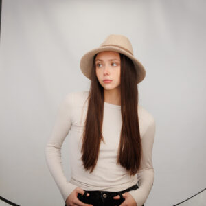 21s 0908 boiled wool brim hat with stripe