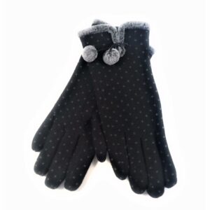 18 074: polka dot prints glove with pom pom accent