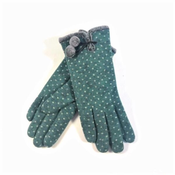 18 074: polka dot prints glove with pom pom accent