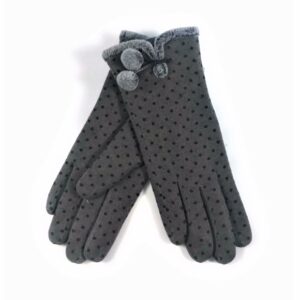 18 074: polka dot prints glove with pom pom accent