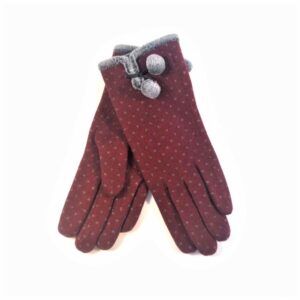 18 074: polka dot prints glove with pom pom accent