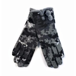 18 075 camo prints glove with pom pom accent