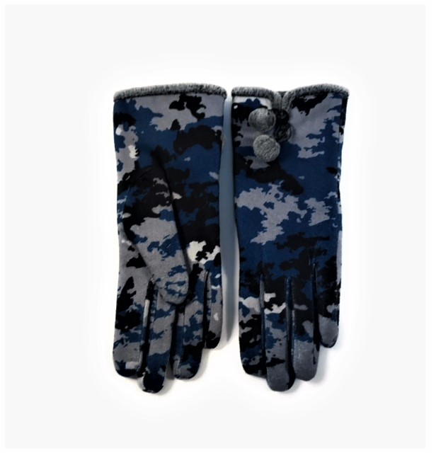 18 075 camo prints glove with pom pom accent