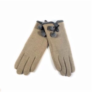 18 127 solid wool glove with pom pom accent