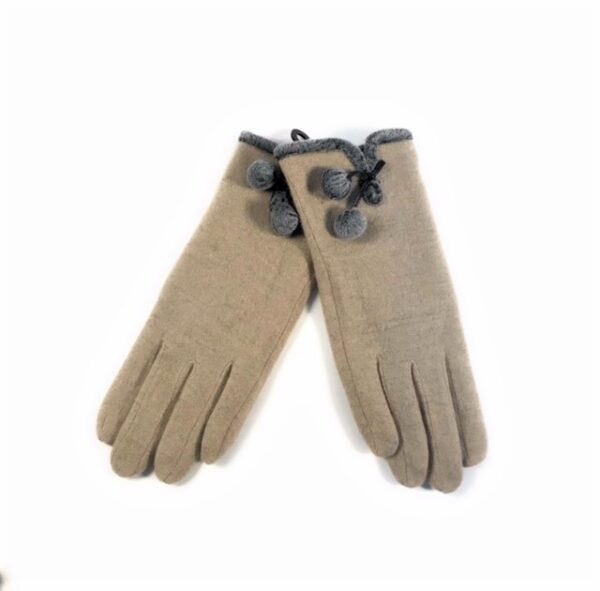 18 127 solid wool glove with pom pom accent