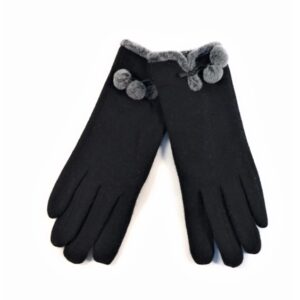 18 127 solid wool glove with pom pom accent