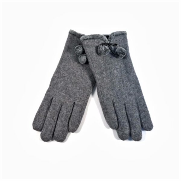 18 127 solid wool glove with pom pom accent