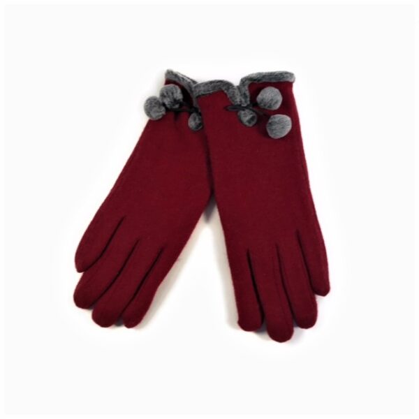 18 127 solid wool glove with pom pom accent