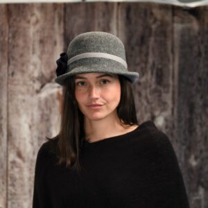 18s 1099 boiled wool cloche hat with velour trim and flower