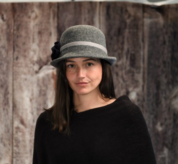 18s 1099 boiled wool cloche hat with velour trim and flower