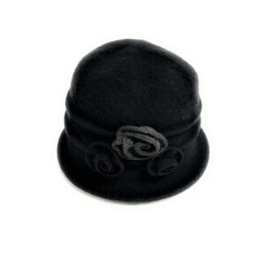 19s 0826 boiled wool cloche hat with wired brim and flowers accent