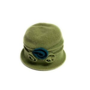 19s 0826 boiled wool cloche hat with wired brim and flowers accent