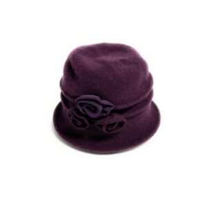 19s 0826 boiled wool cloche hat with wired brim and flowers accent