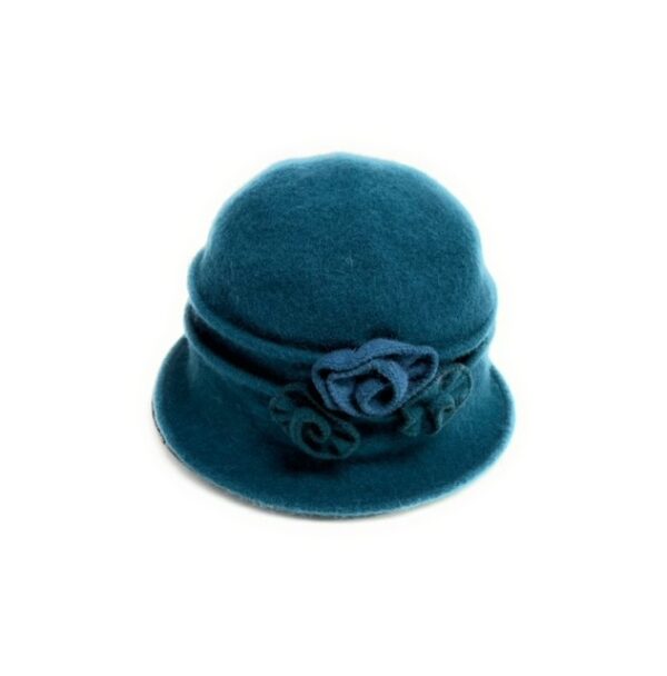 19s 0826 boiled wool cloche hat with wired brim and flowers accent