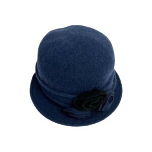 19s 0826 boiled wool cloche hat with wired brim and flowers accent