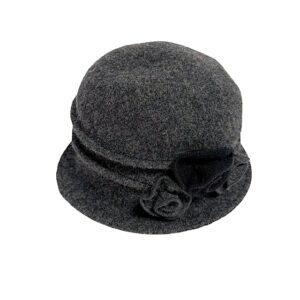 19s 0826 boiled wool cloche hat with wired brim and flowers accent