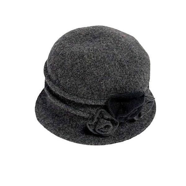 19s 0826 boiled wool cloche hat with wired brim and flowers accent