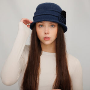 19s 0826 boiled wool cloche hat with wired brim and flowers accent