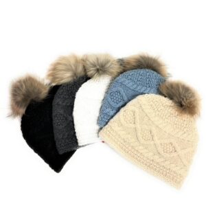 20s 0595 2 layers cashmere cap with coyote pom pom pin