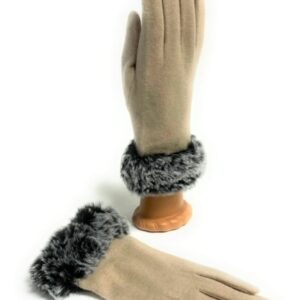 18 128 solid wool glove with faux fur cuff