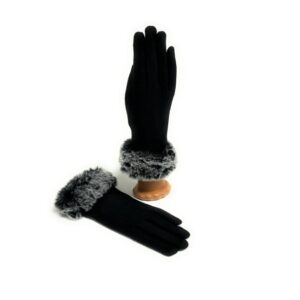 18 128 solid wool glove with faux fur cuff