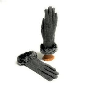 18 128 solid wool glove with faux fur cuff