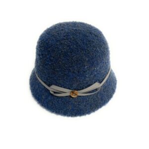 23s 0820 boucle cloche hat with faux leather trim blue