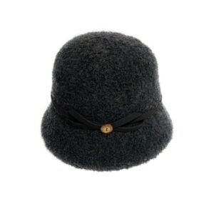 23s 0820 boucle cloche hat with faux leather trim lt black