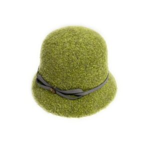23s 0820 boucle cloche hat with faux leather trim olive
