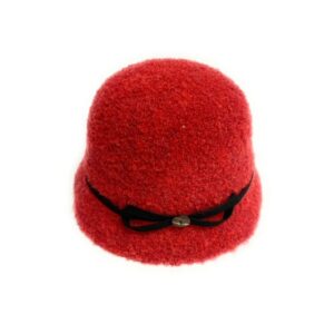23s 0820 boucle cloche hat with faux leather trim red
