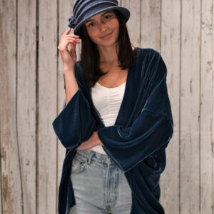 15s 0961 boiled wool cloche hat with asymmetrical pleats and flower ti