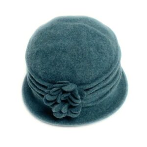 15s 0961 boiled wool cloche hat with asymmetrical pleats and flower trim