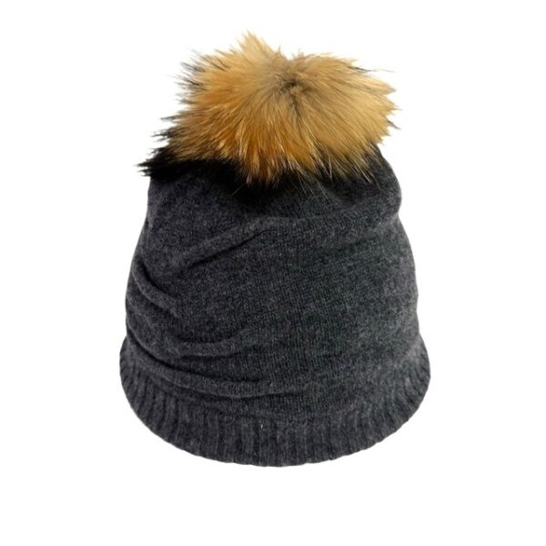 24s 1031 2 layer cashmere cap with side pleats and removable coyote pom pom pin