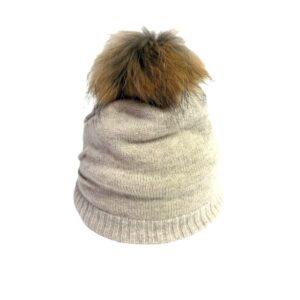 24s 1031 2 layer cashmere cap with side pleats and removable coyote pom pom pin