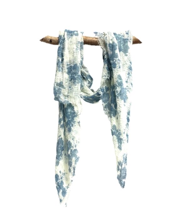24sp0870 cotton gauze scarf with ink flowers