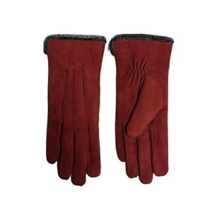 18 139 micro suede glove with stitches design brick red