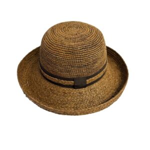 25s 0225 raffia turn brim hat with raffia ribbon trim brown