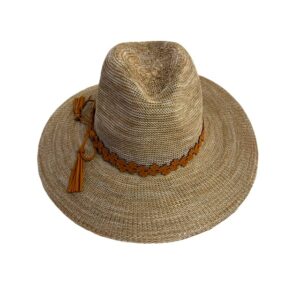 25s 0224 large fedora brim hat with cutout flower tassel trim