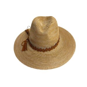 25s 0224 large fedora brim hat with cutout flower tassel trim