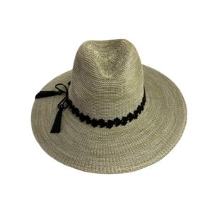 25s 0224 large fedora brim hat with cutout flower tassel trim